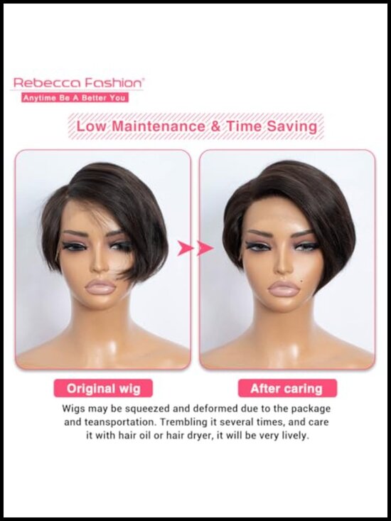 100% Human Hair Lace Front Pixie Cut Wig Short Side Part Wear and Go Glueless main image 6
